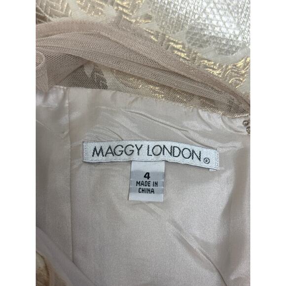 New MAGGY LONDON Starry Night Metallic Jacquard Sheath Dress Beaded Collar SZ 4 - Picture 4 of 10